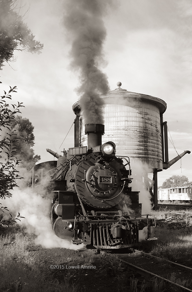 Cumbres & Toltec 488 at water tank in Chama, NM