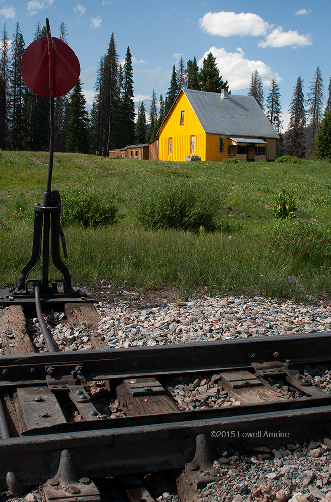 Red switch marker with yellow cabin, Cumbres, NM